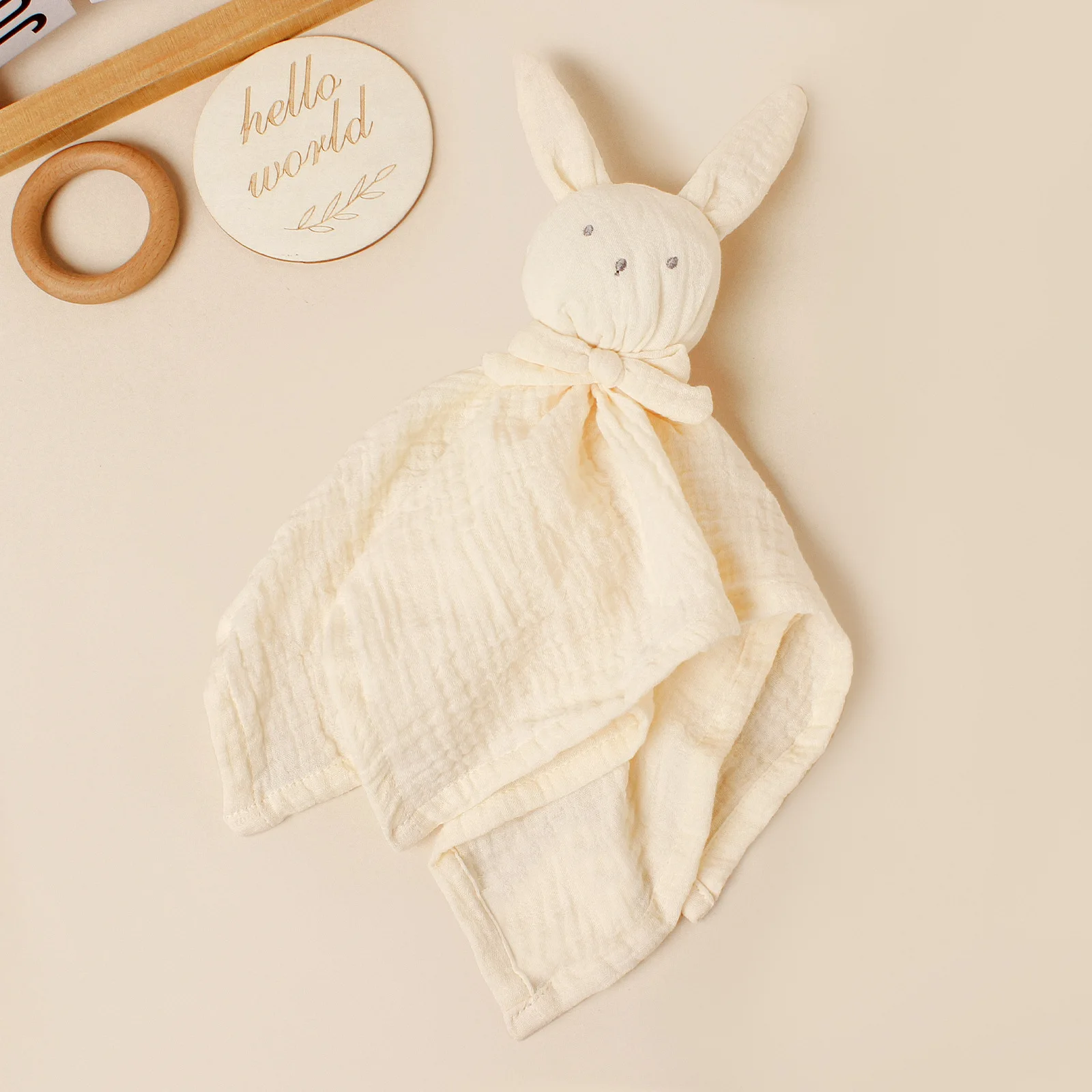 Cotton Gauze Baby Comforter Blanket Cartoon Rabbit Baby Sleeping Doll Solid Color Security Blanket for Infant Kids 4