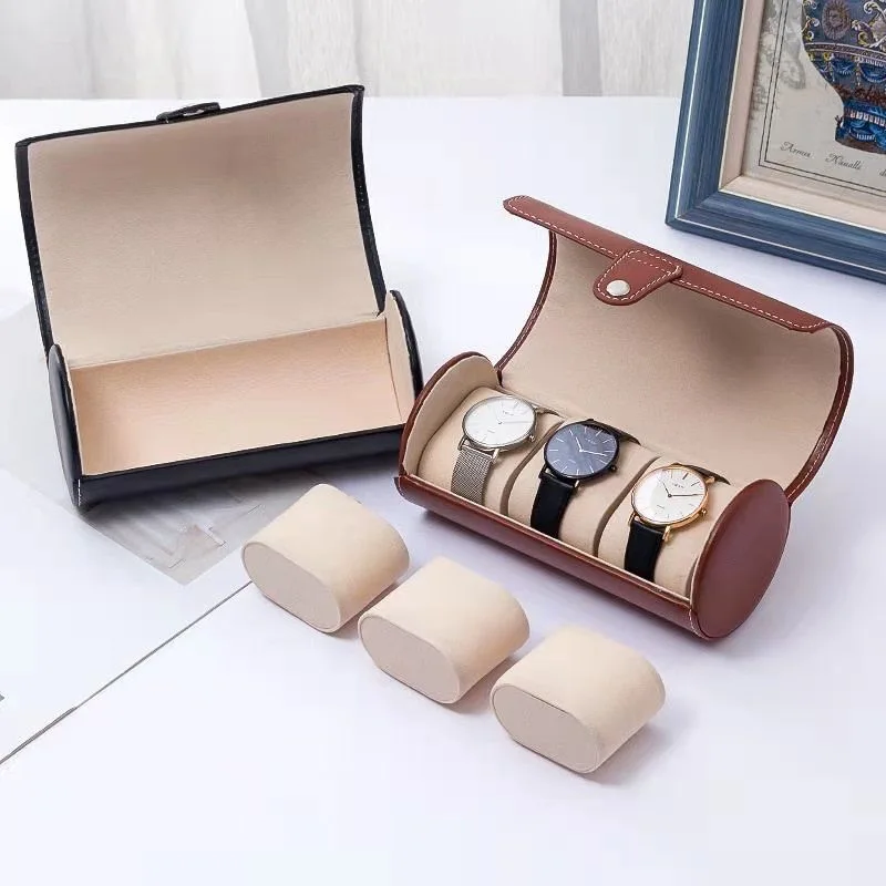 WellZone Light And Handy Portable 2/3/4 Slots Leather Watch Case Zipper Watch Box Gift watch storage box watch storage bag watch storage pouch leather storage box