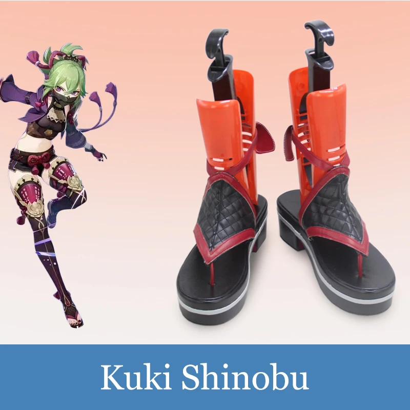 

Anime Game Genshin Impact Ara Taki Sect Second Commander Kuki Shinobu Custom Faux Leather Stage Cosplay Clip Drag Style Shoes