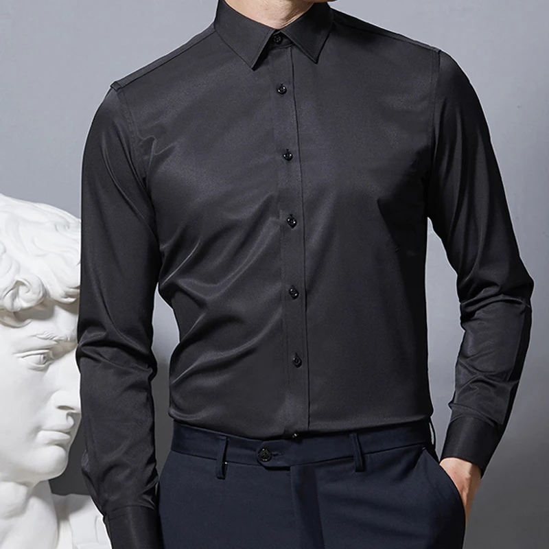 MensClassicNonIronStretchSolidEasyCareShirtNoPocketLong