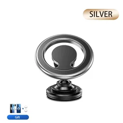 Magnetic Wireless Charging Car Phone Holder with Vent Mount and Magsafe Ring (Silver - 1)