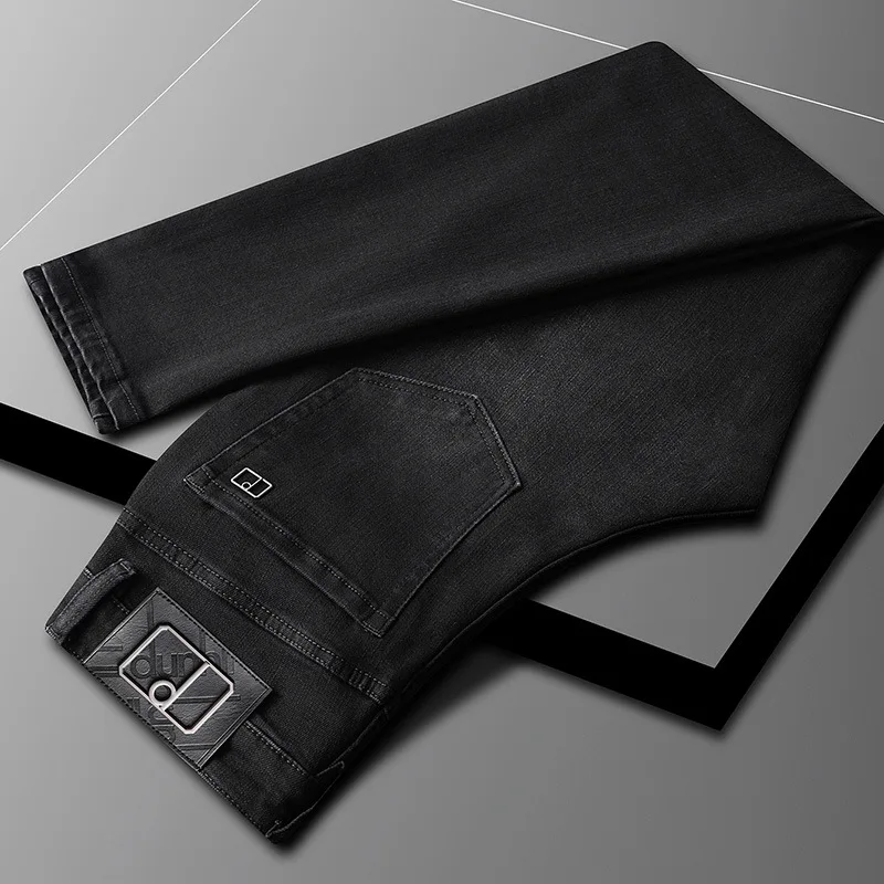 Black Gray Jeans Men's Thick Autumn 2024 New Denim Clothing Casual Stretch Slim High-End Fashion Brand Trousers 5