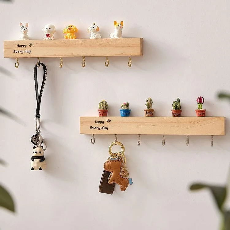 Key storage rack Entrance wall-mounted solid wood non-punching entry wall key hook door creative decorative rack