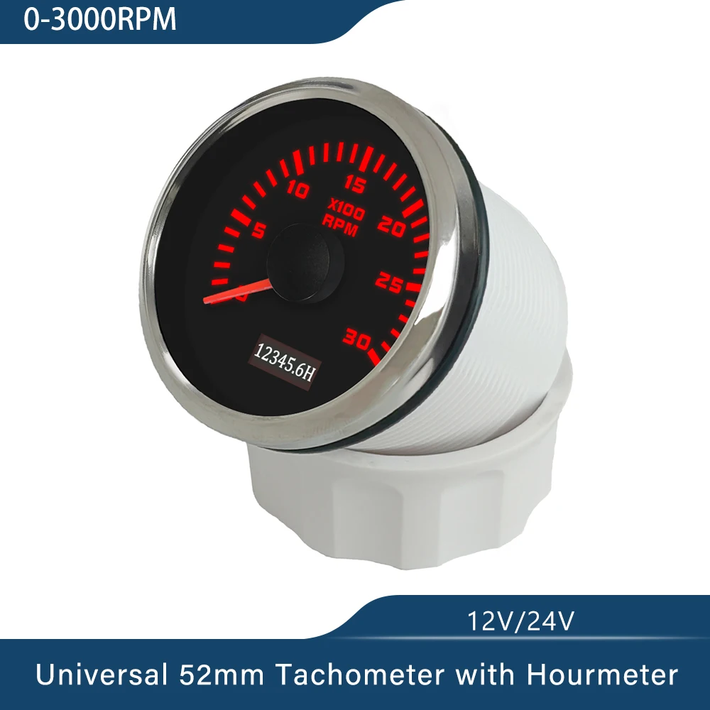 New Universal 52mm Tachometer RPM Meter 3000 RPM 4000 RPM 6000 RPM 7000 RPM 8000 RPM with Red Backlight 9-30V for Car Boat Yacht