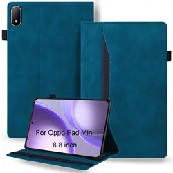 Retro PU Leather & TPU Hybrid Shockproof Cover with Card Slots & Grip Strap for Oppo Pad Mini 8.8in (Dark Blue)