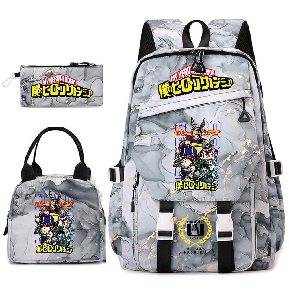 My Hero Academia Anime Print School Backpack Set for Girls Casual Lightweight Student Bookbag with Lunch Bag Pencil Case 1