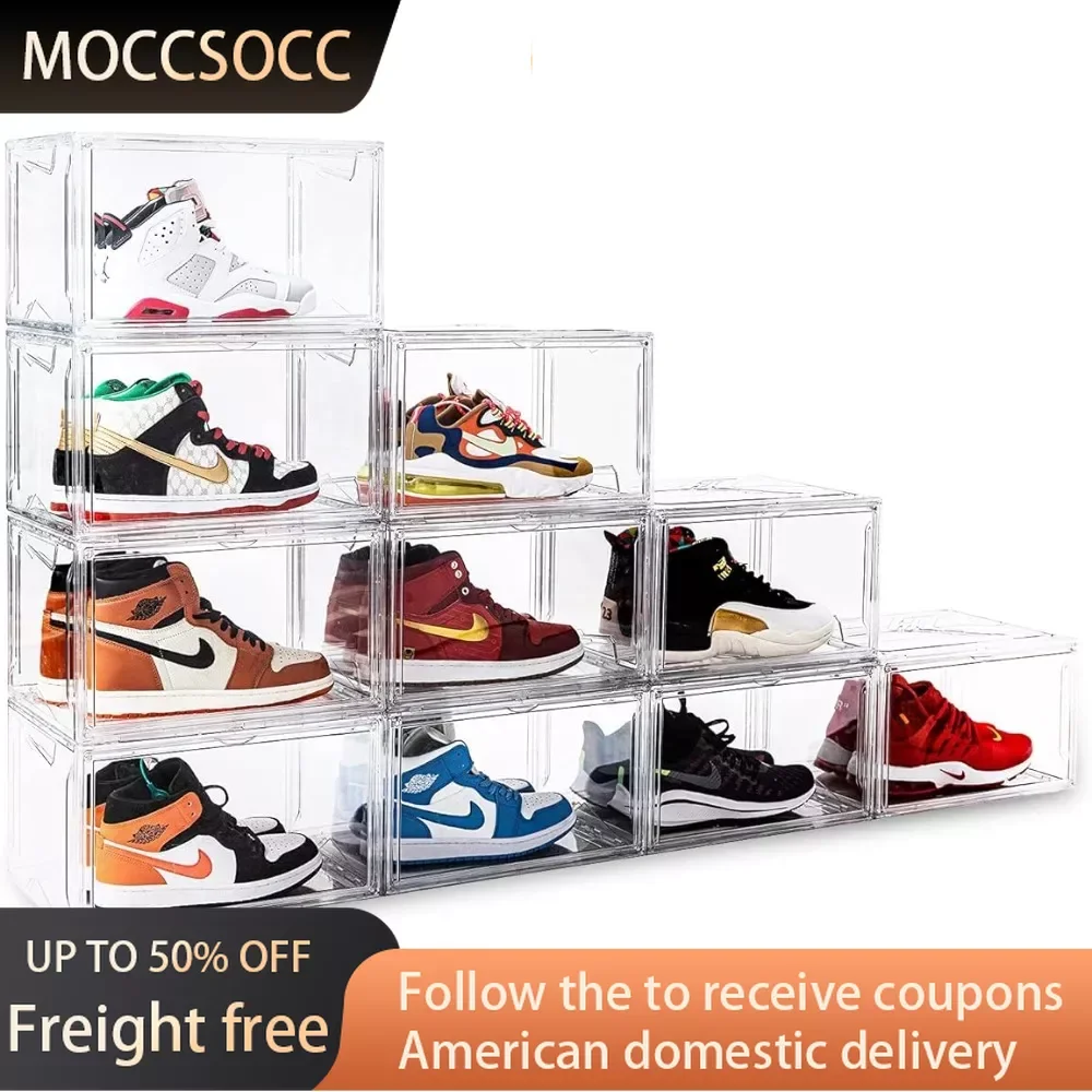 

Acrylic Boxes for Display Shoes Organization Shoe Boxes Clear Plastic Stackable 10 Pack Sneaker Storage Boxes With Magnetic Door