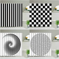 Black And White Stripes Shower Curtains Geometry For Bathroom Decor Screen Waterproof Fabric Bathtub Curtain With Hooks Washable 1