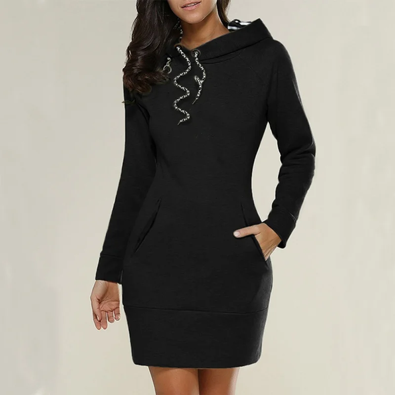 Women Sweater Dress Long Sleeve Hoodie Dress Autumn Winter Casual Slim  Sweater Hoodies Dress - AliExpress 200000345