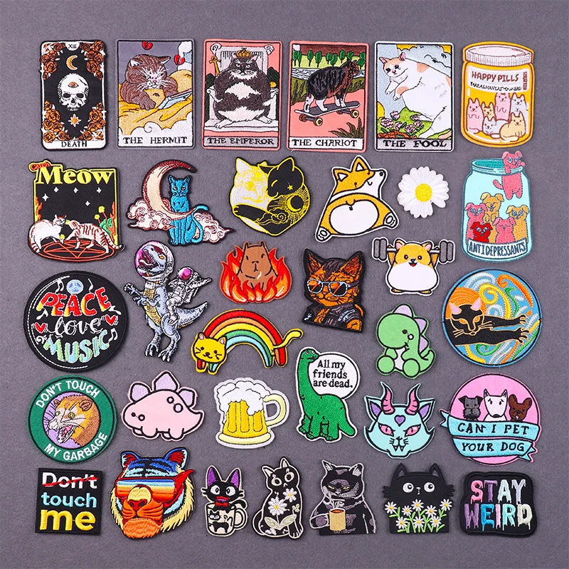 

Cute Cool Cat Embroidery Patches For Clothes Cartoon Animal Iron On Patches For Clothing Meow Applique Fashion Sewing On Sticker