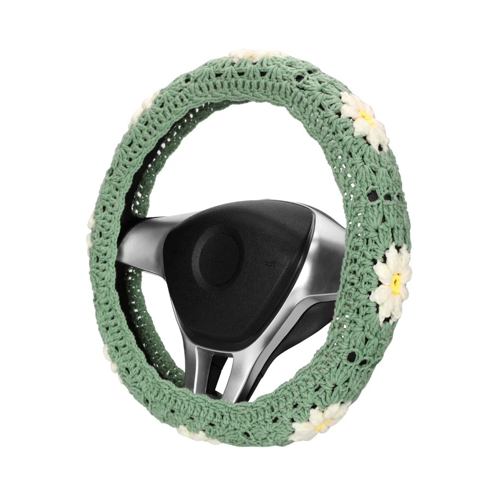 YDM Crochet Daisy Steering Wheel Cover,3D Daisy Steering Wheel Cover for Women,Cute Steering Wheel Cover,Car Accessories (C,Steering Wheel Cover+2