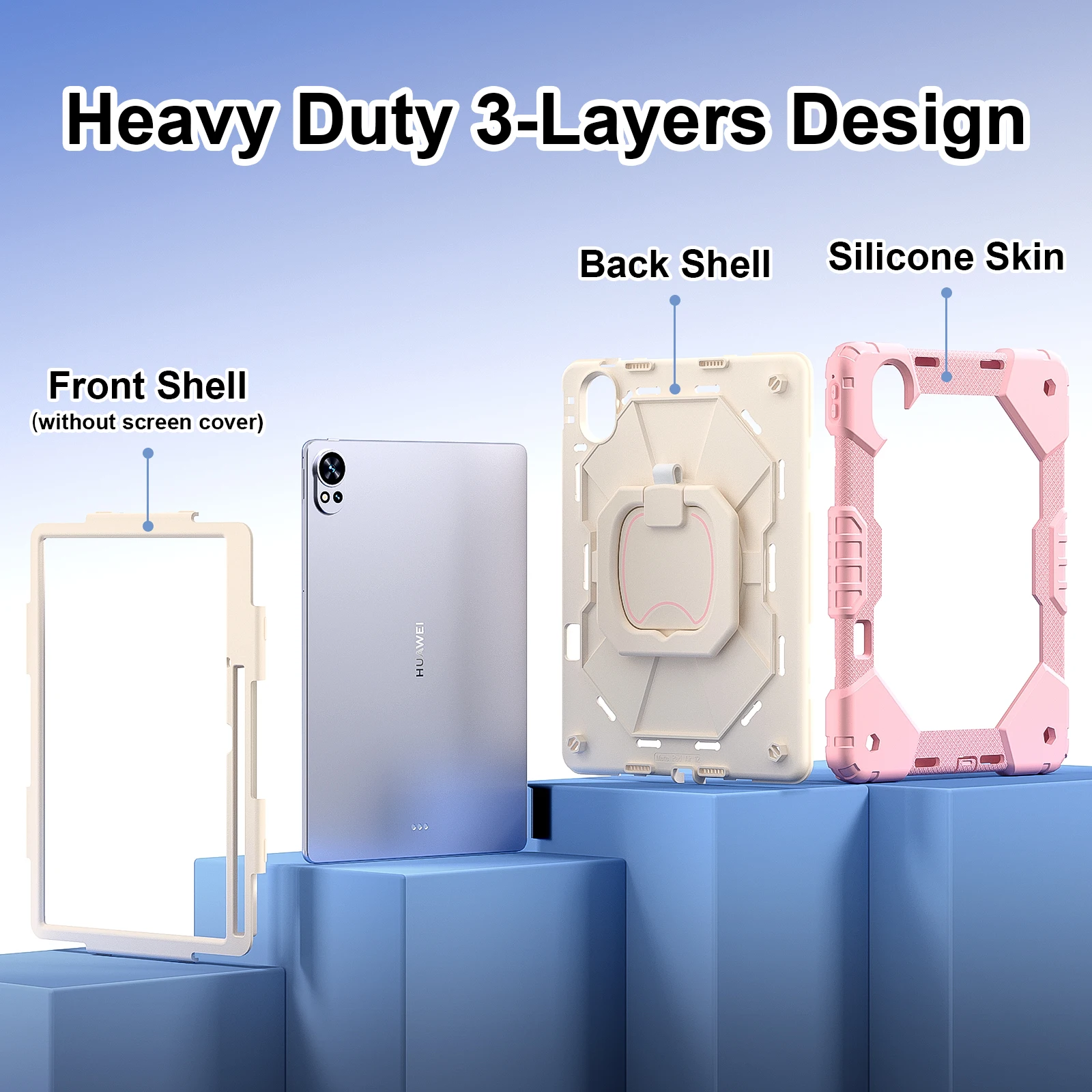 Rotating Stand Armor Case with Handle Grip and Shoulder Strap - Heavy Duty Universal Tablet Cover