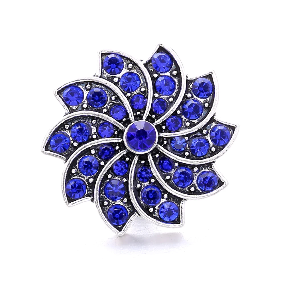 20pcs Snap Button Jewelry DIY Metal Blue Crystal Flower 18MM Snap Buttons Fit 18mm Snap Button Bracelet Necklace