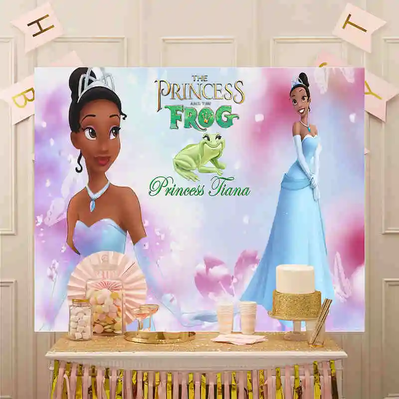 Cartoon Party Photography Background Princess And The Frog Background Tiana Baby Shower Girl Birthday Party Cake Table Banner