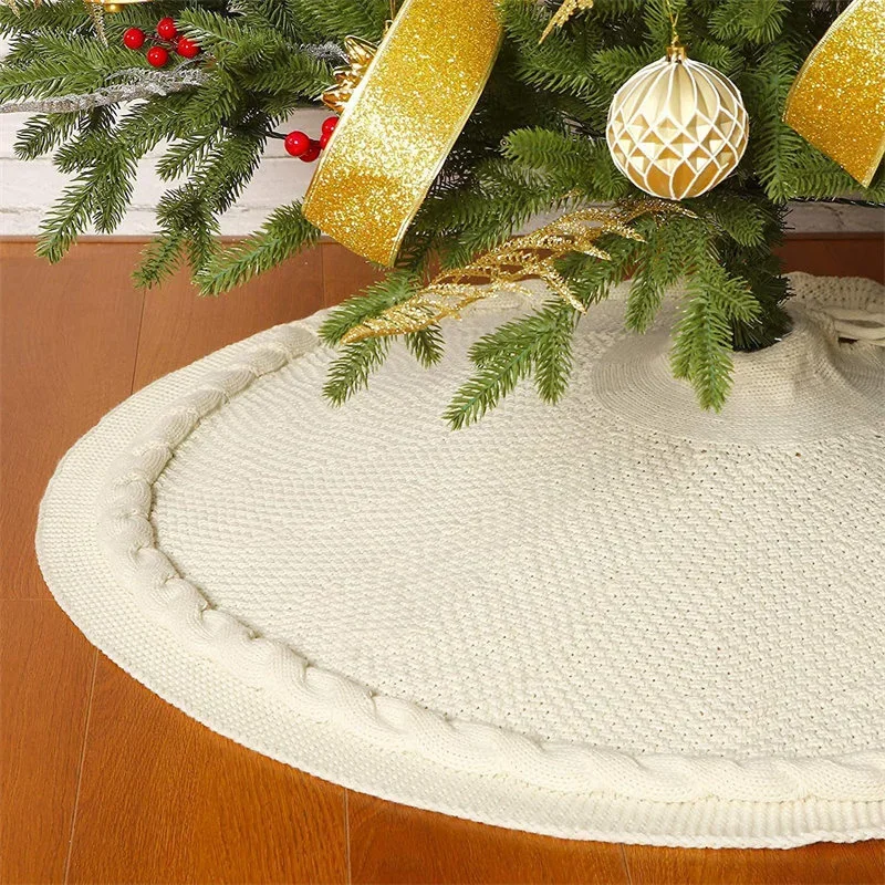 48 Inch Christmas Tree Skirt Knitted Thick Home Christmas Decoration Supplies Red Knitted Navidad Tree Apron christmas tree skirt