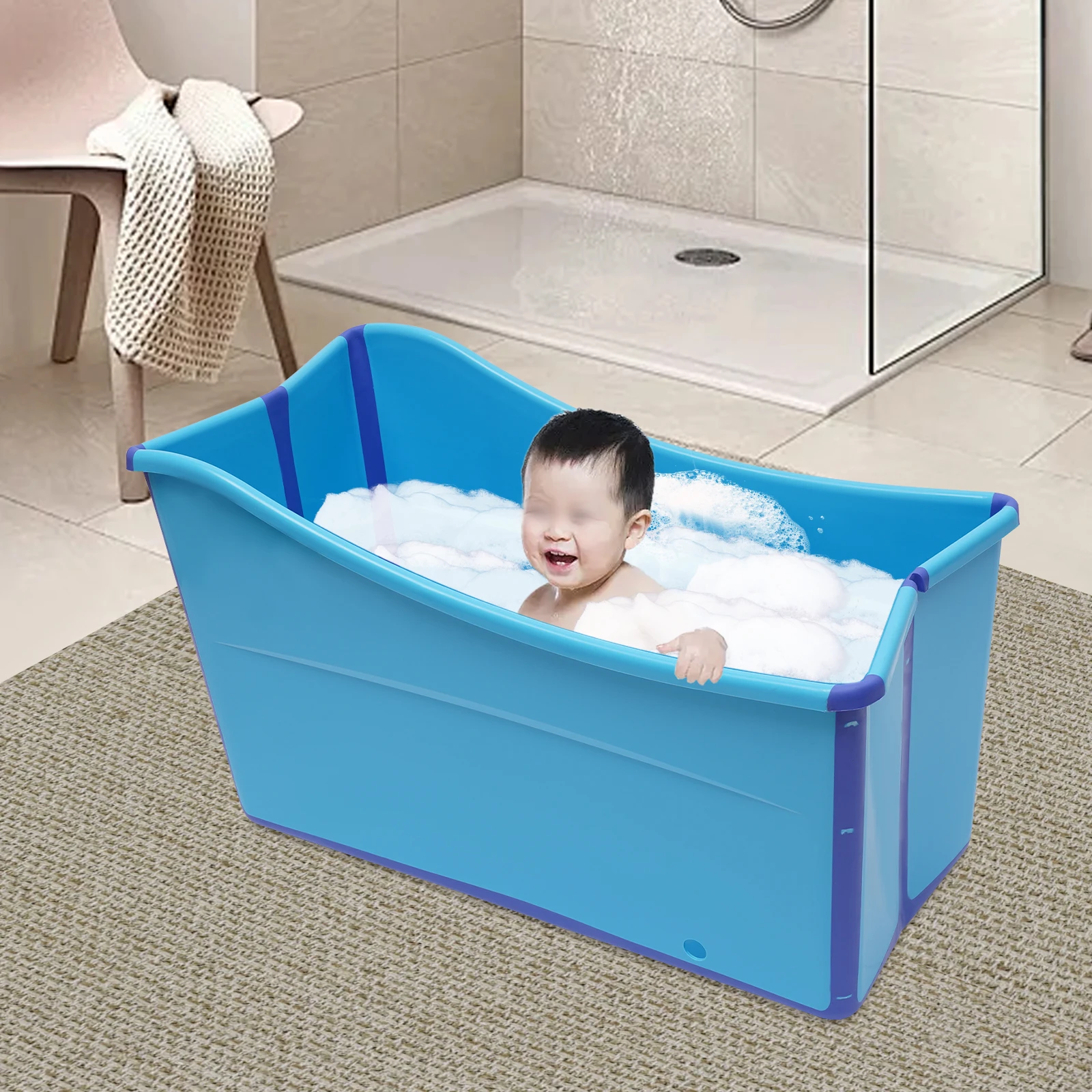 Foldable Bathtub with Drainage System Collapsible Adult Spa Bathtub Children's Swimming Pool Indoor Outdoor Use 87*46*56.5cm