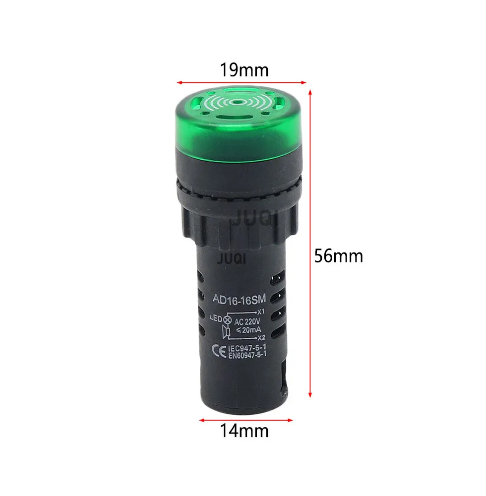 1PCS AD16-16SM buzzer 12V 24V 110V 220V 16mm Flash Signal Light Red LED Active Buzzer Beep Alarm Indicator Red Green Yellow