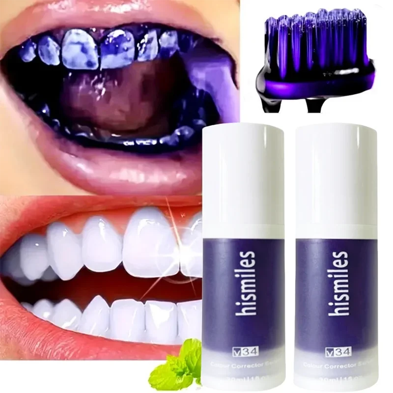Dentifrice blanchissant violet, nettoyage en profondeur, élimination des taches, haleine rafraîchissante, soins buccaux essentiels pour la vie quotidienne à domicile, 30ml