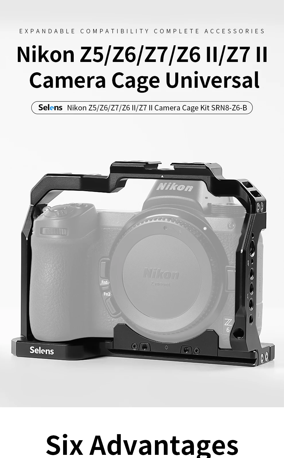 Camera Cage with Multiple Expansion Holes for Universal DSLR Nikon Z5/Z6/Z7/Z6 I