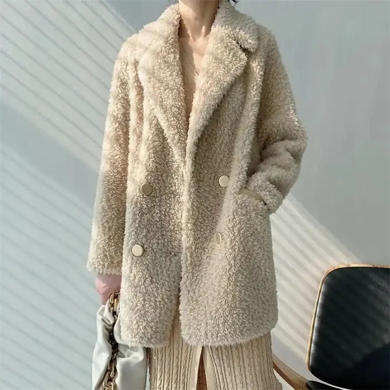 

Lamb-Like Coat Woman Medium Long Young Loose Leisure Lamb Wool Coat Girl Fur-Fur Integration Temperament Keep Warm Overcoat