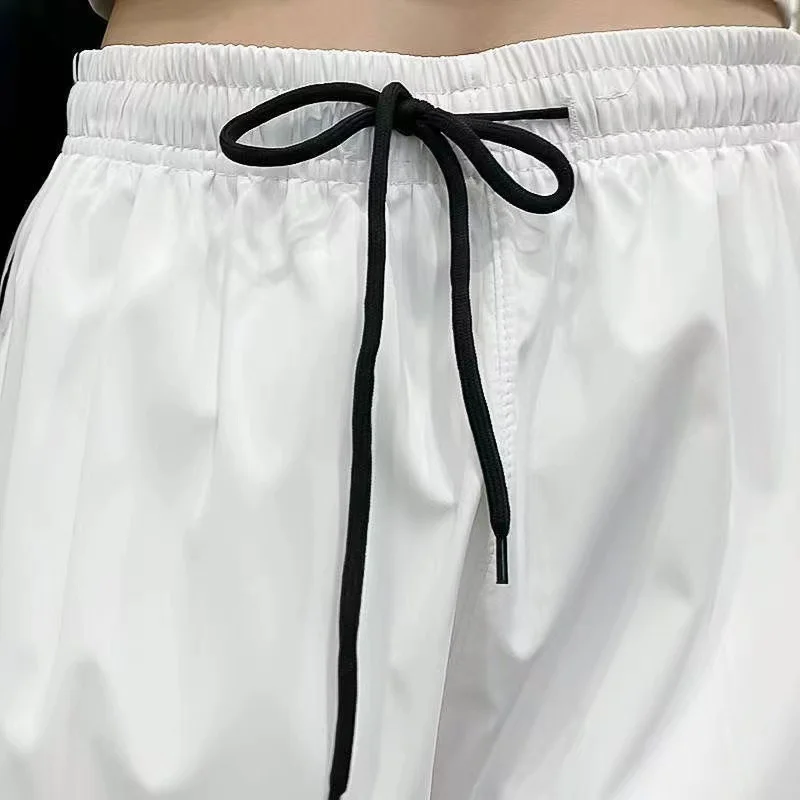 Casual Sports Pants Adidas Breathable Trousers Men and Women Trendy Versatile Polyester Anti Wrinkle Loose Sweatpants Black and White