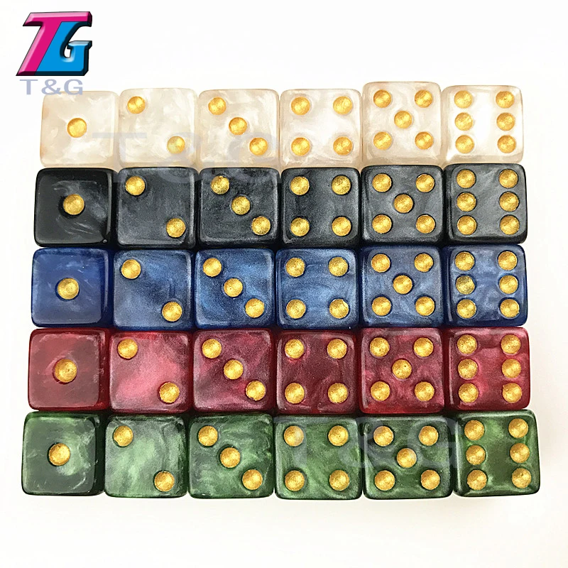 Marble Effect Dice with Golden Dots, Game Accessories, Game Toy, Gift, High Quality, D6, 10Pcs, 12mm
