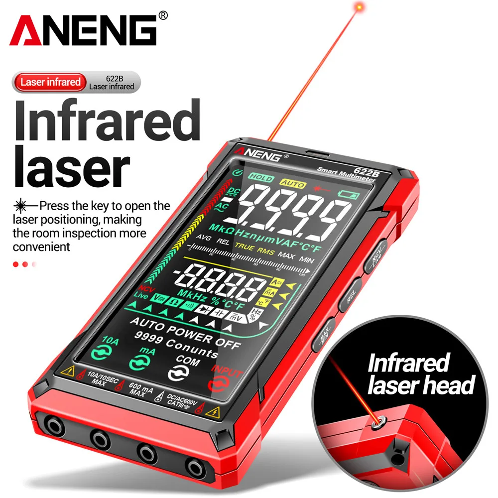 ANENG 622B Digital Smart Multimeter With Laser Lamp Auto Range True RMS DC/AC Voltage 9999 Analog Tester Meter Multitester 2