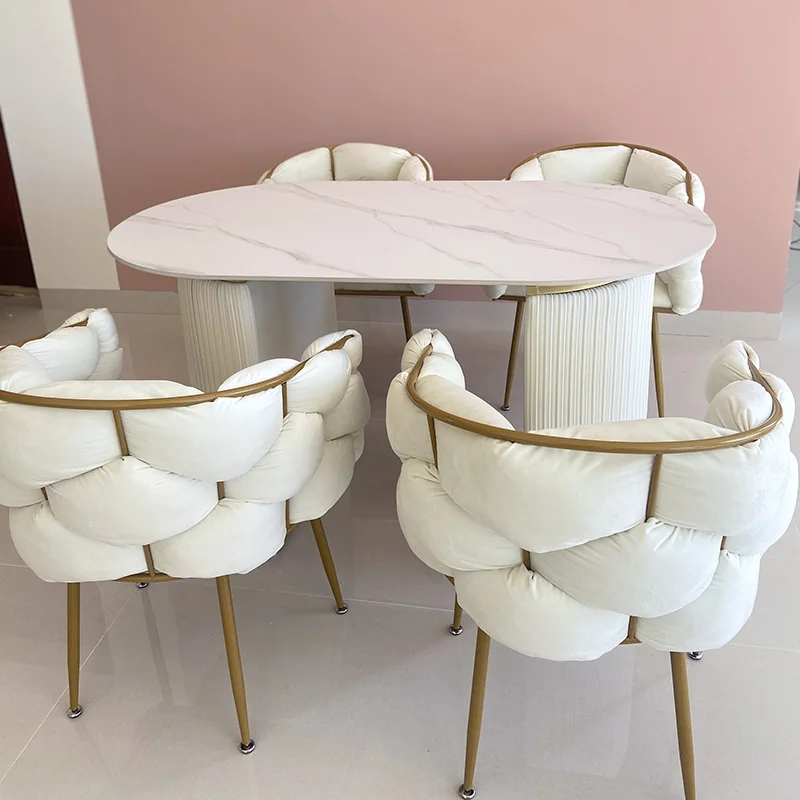 Description Picture 2 of itemEuropean Slate Dining Tables Modern Restaurant Furniture High-end Home Cafe White Dining Table Designer Oval Negotiation Table