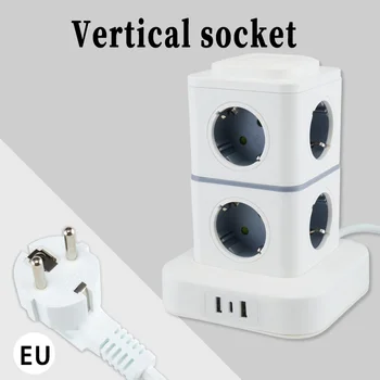Tower Outlets Socket Multi Power Strip Vertical 1.8m Extension Cord EU Plug with 3 USB C Overload Protector Switch Fast Charger