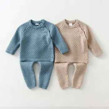 2Pcs Baby Boy Clothes Set Soft Knit Cotton Baby Boy Sweater + Pants Kids Outfit Spring