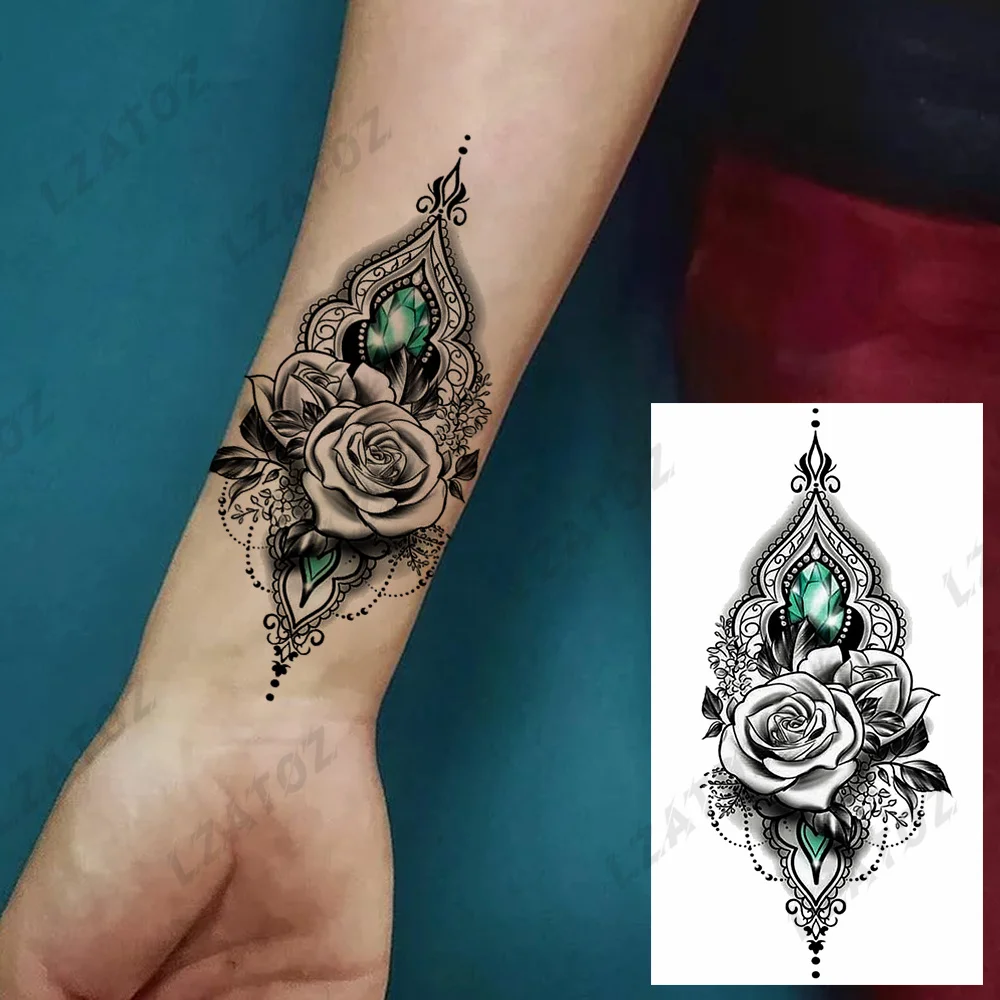 Indian Elephant Animal Temporary Tattoos For Women Adults Henna Flower String Tattoo Stickers Diy Water Transfer Body Art Tatoos