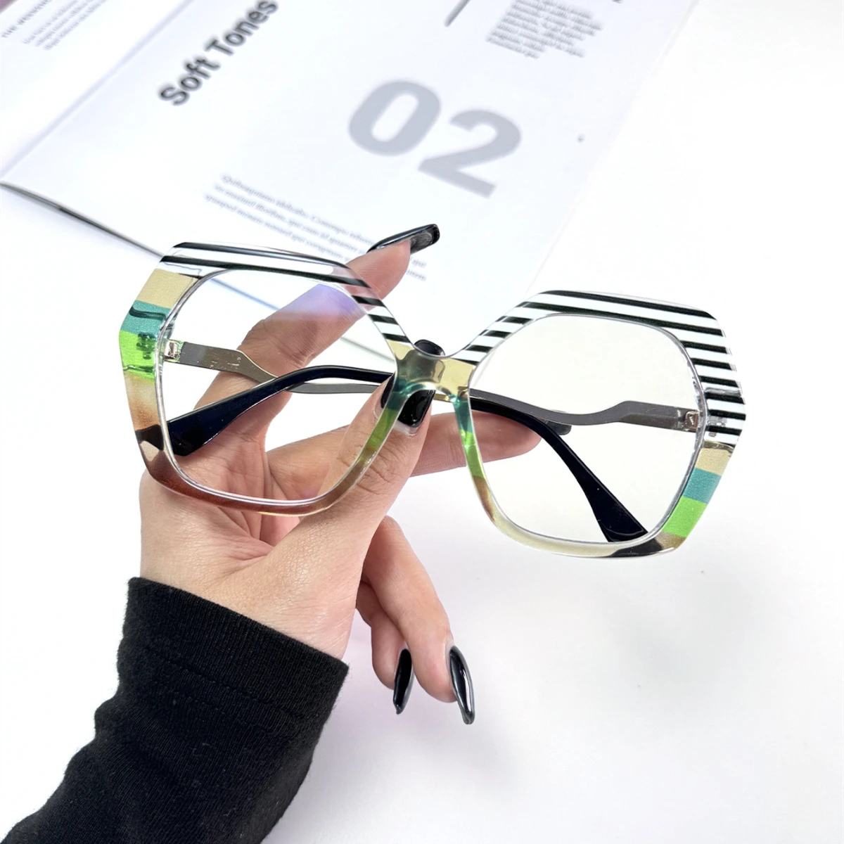 Anti Blue Light Glasses Fashion Eyeglasses Rhaegal Rainbow Hexagon Metal Frame