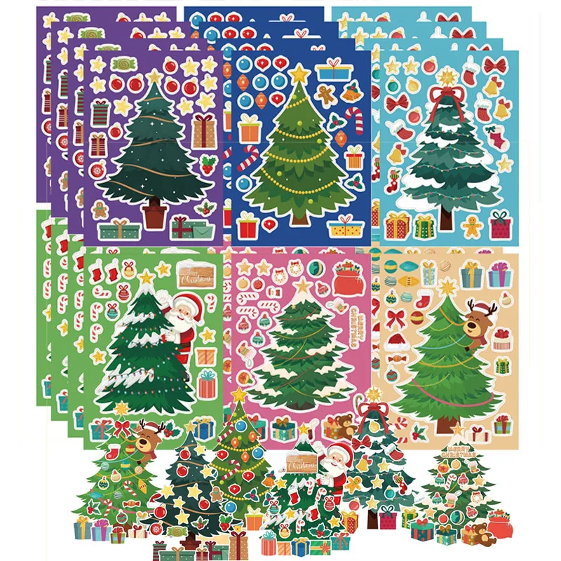 thumbnail image 2 of 6-24 hojas de pegatinas para juegos de fiesta de Navidad para niños, pegatinas para hacer tus propios árboles de Navidad, pegatinas para decorar rompecabezas, regalos para niños y niñas, 2 of 5