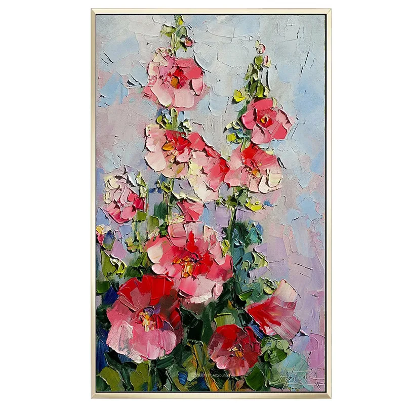 

Large Size Modern Texture Abstract Red Flower Impasto Painting Canvas Wall Art Floral Knife Painting For Wall Home Hallway Decor