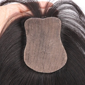 No Clip Human Hair Topper L-Hook Strong Grip Velcro Base 8x11cm Skin Like Hair Toppers Realistic Hairpart 25cm Mocha Brown 1B 1
