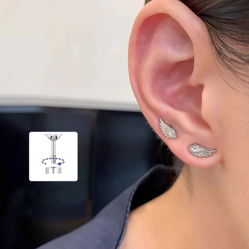 Fashion Silver Color Zircon Wing Stud Earrings for Women