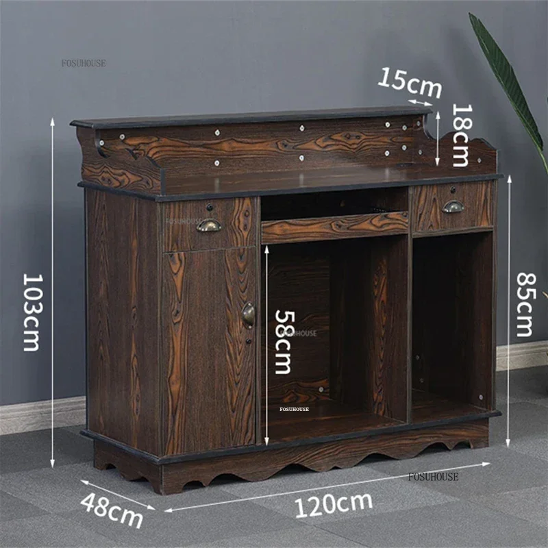 European Retro Cashier Desk Commercial Furniture Nordic Church Pulpit Podium Stand Clothing Store Counter Reception DeskN