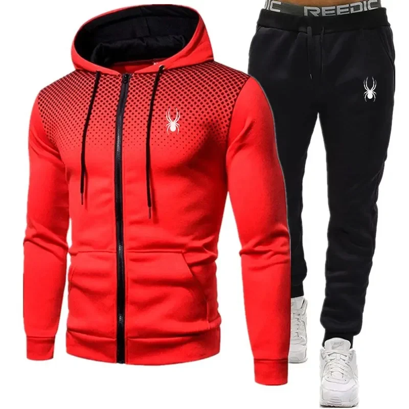 Heren Sportkleding Jas Met Capuchon En Ritssluiting Sportbroek Set Mode Tweedelige Lente En Herfst Heren Training Joggingsport