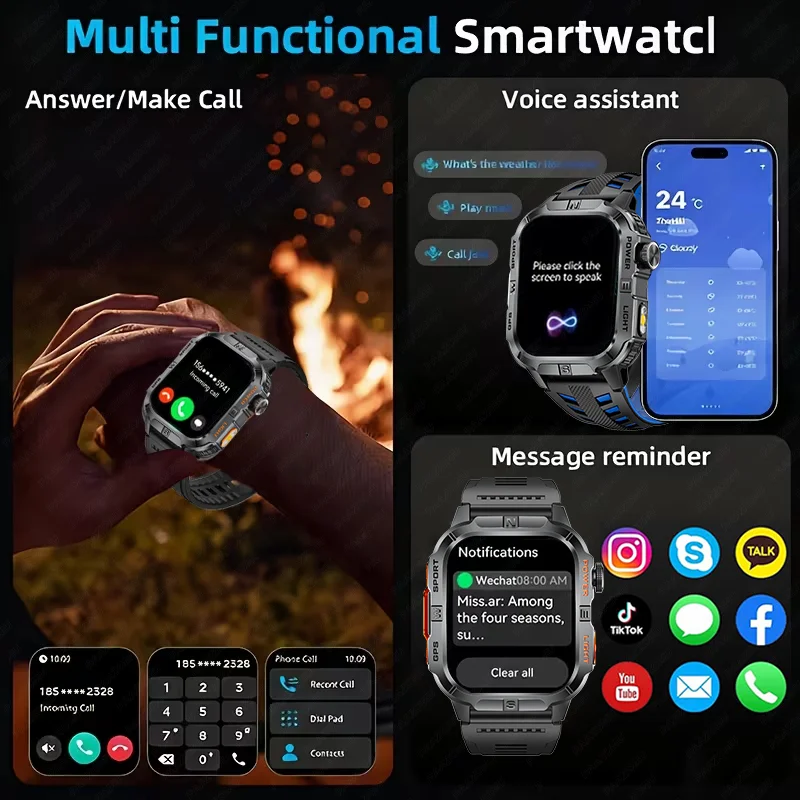 Neue professionelle GPS-Outdoor-Smartwatch für Herren mit Taschenlampe, Kompass, wasserdichtem Militär-Sport-Tracker und Bluetooth-Anruffunktion_voghion.com