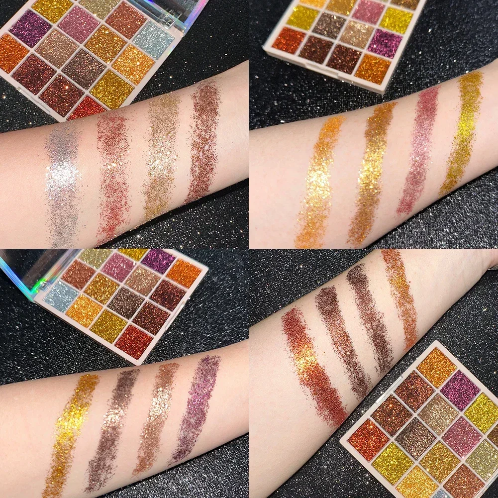Glitter Eyeshadow Palette 16 Colors Shimmer Multicolor Golden Sparkle Sequin Finish Body Face Makeup Party Makeup