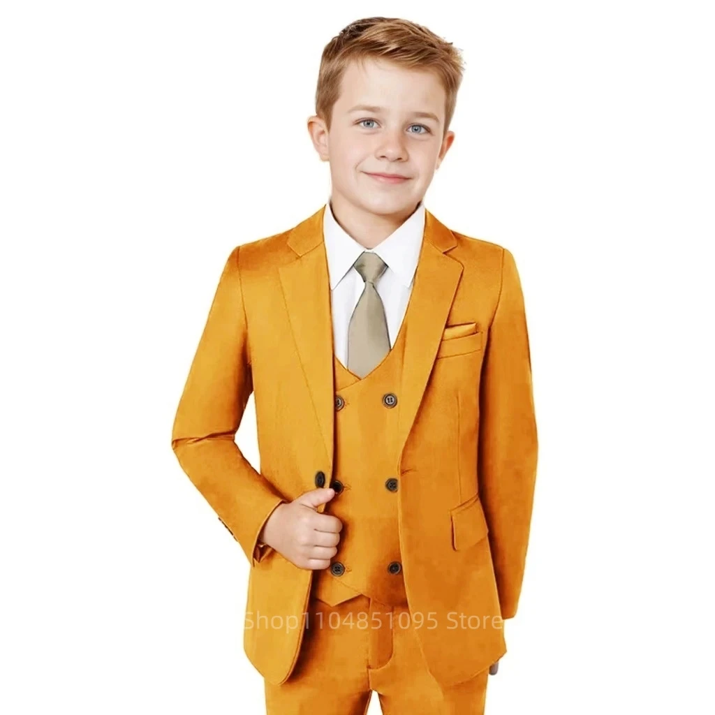3 Piece Gray Boys Suit Fashion Design Jacket Pants Vest - Kids Tuxedo for Wedding Graduation Stage Performance Formal Outfit