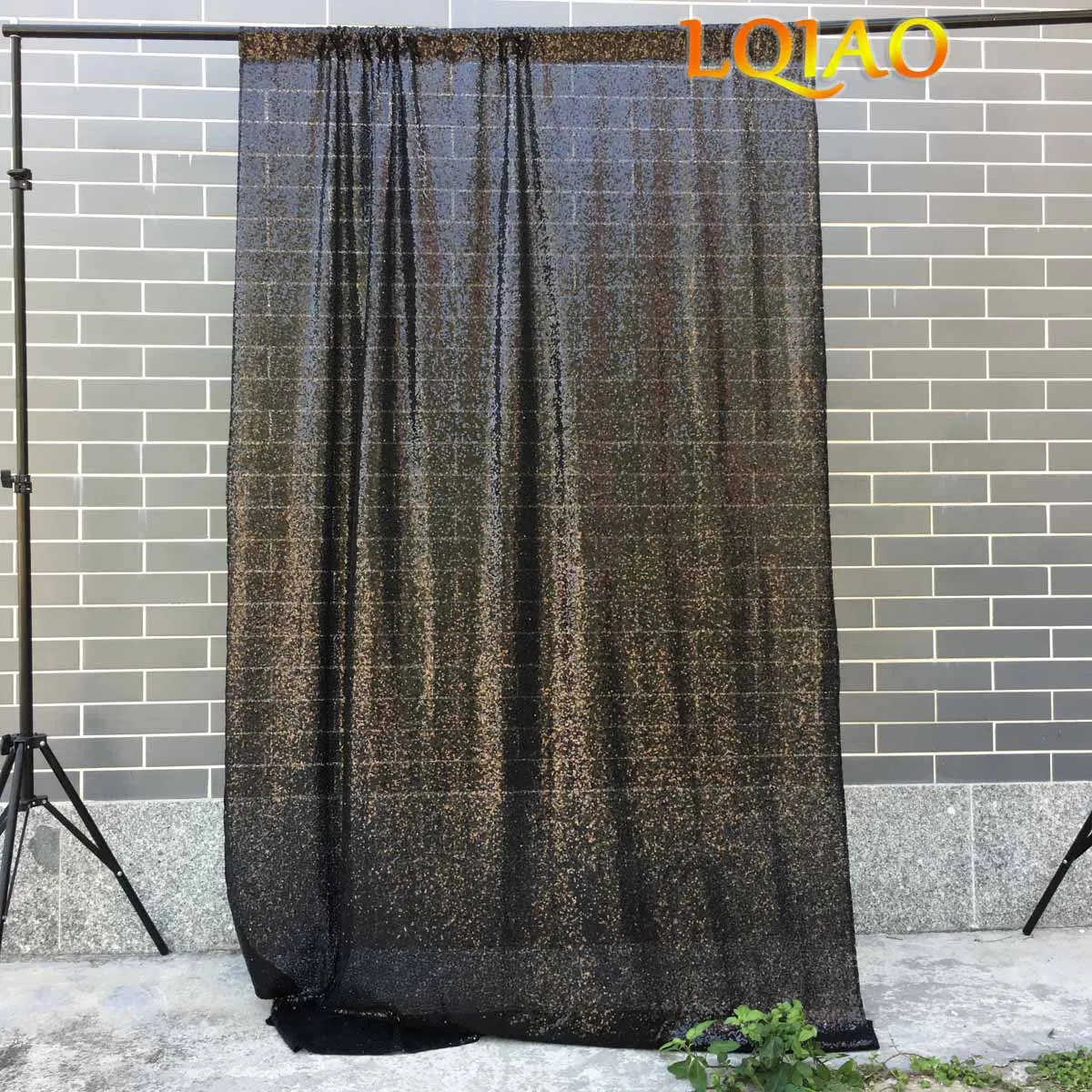 

Customize- 3 pieces 125x200cm black sew fold edges sequin backdrop