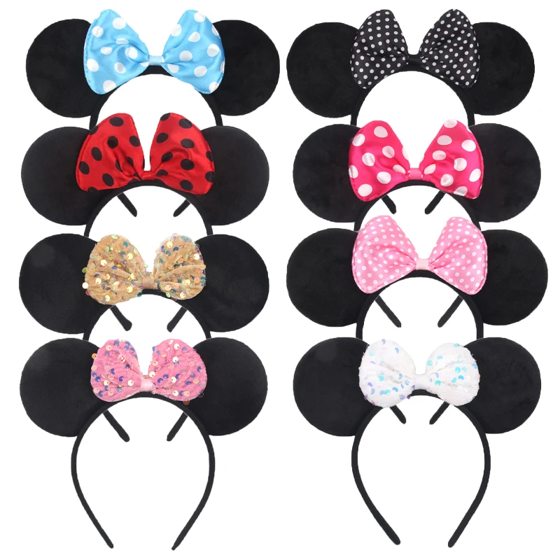 10Pcs/Lot Velvet Mouse Ears Headband Sequins 4IN Bow Hairband For Girls Featival Party Wholesales DIY Hair Accessories 10pcs cable winder wire organizer usb data charge cable cord office desktop management for iphone pc mouse network cable