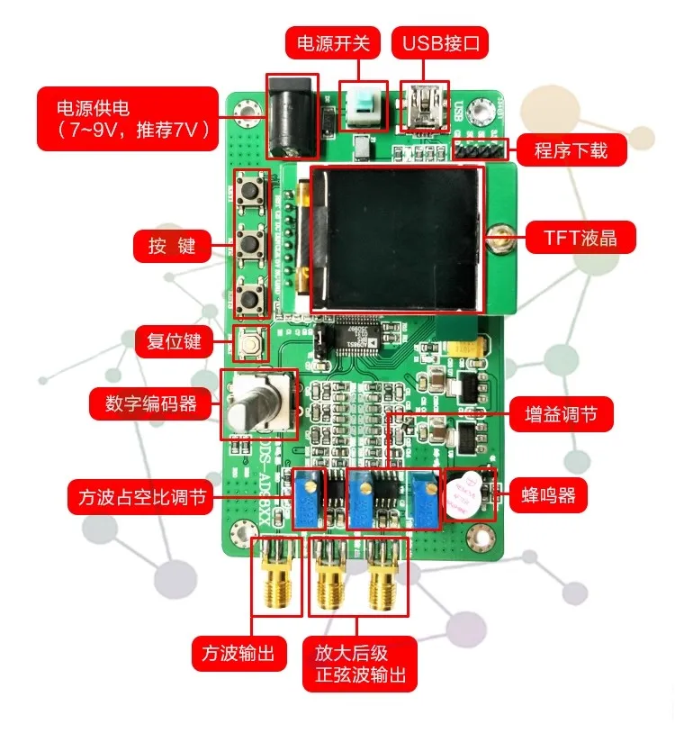 AD9851 DDS Signalgenerator – 0–70 MHz, 2x Sinus Produktbild-Vorschau 2