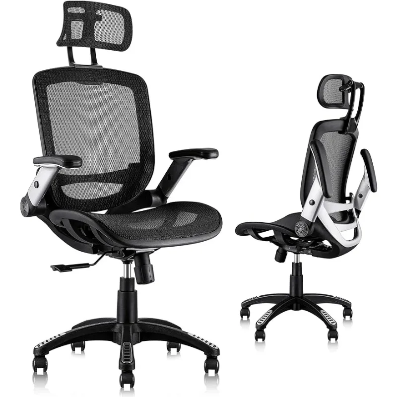 

Desk Chair - Adjustable Headrest with Flip-Up Arms, Tilt Function, Lumbar Support and PU Wheels, Swivel Computer Task Chair