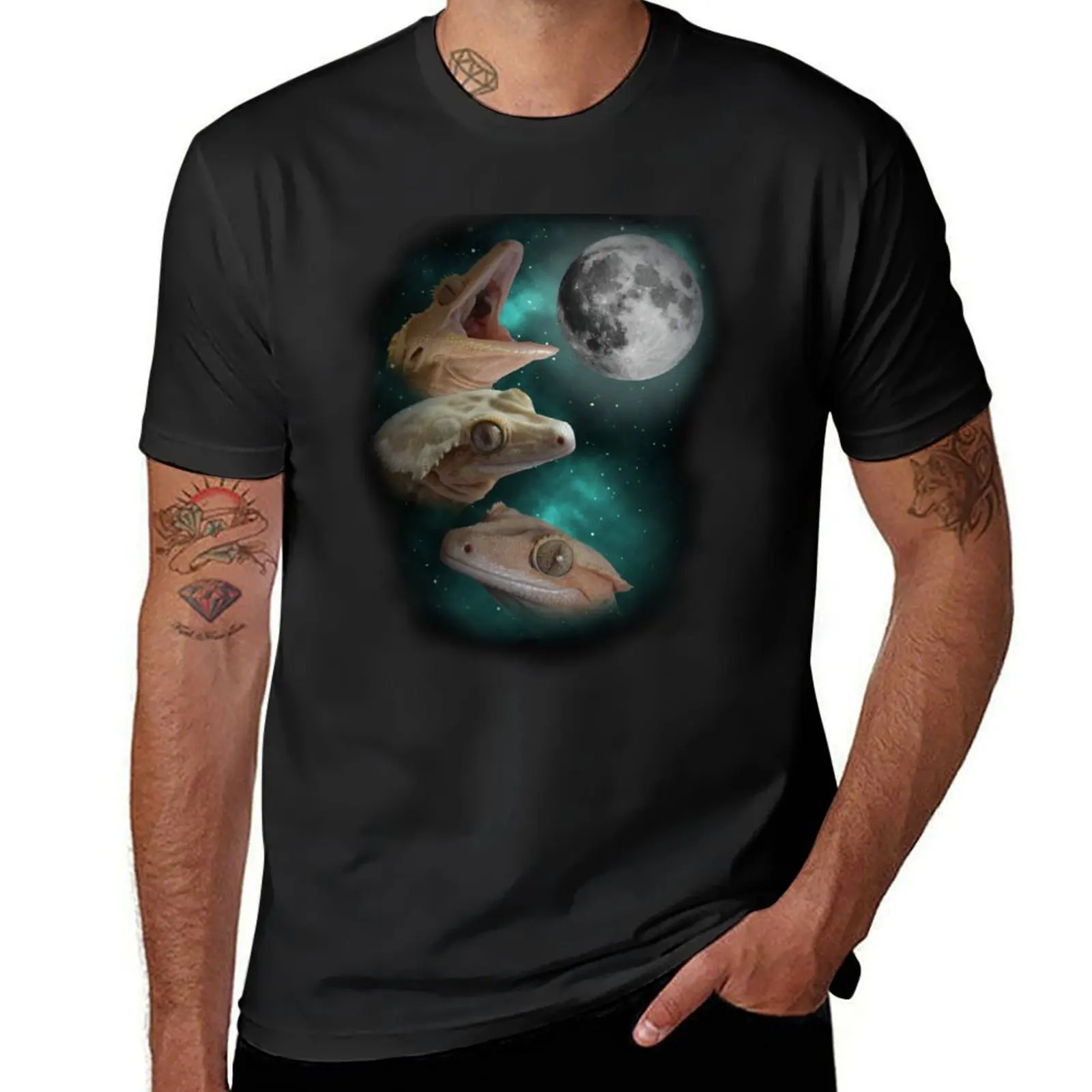 

Three Gecko Moon T-Shirt customs design your own aesthetic clothes oversizeds mens workout shirts