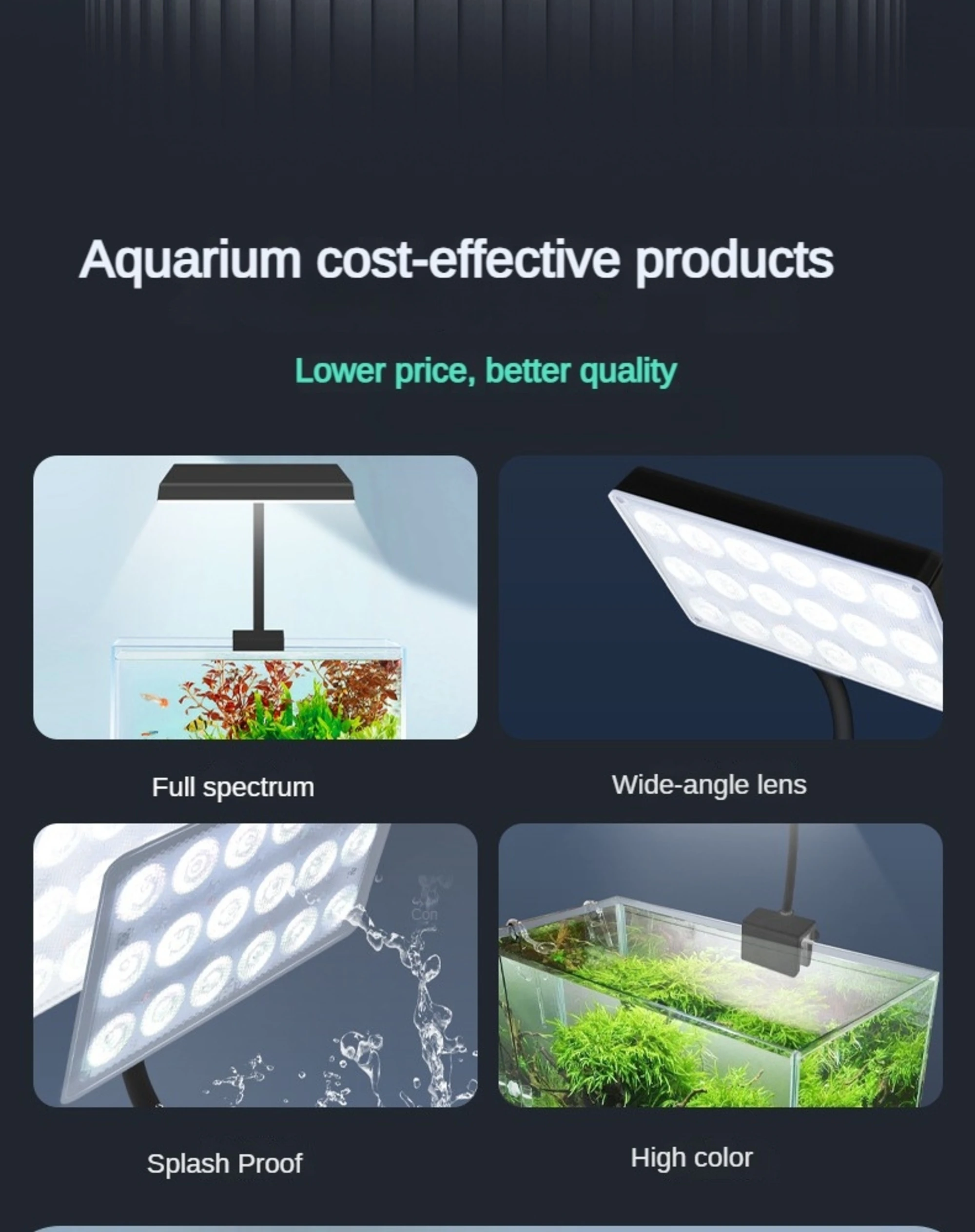 YIKEDA-LED Fish Tank Clamp Light, Full Spectrum Lens, Water