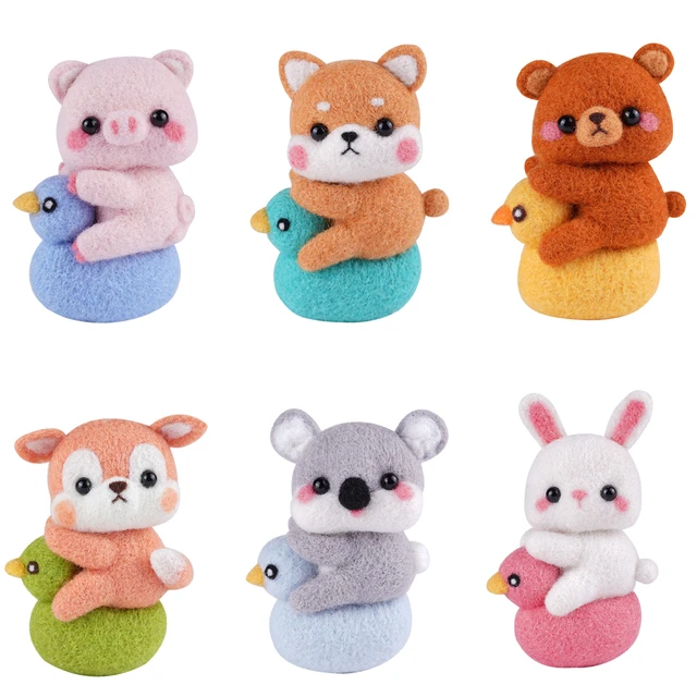 No Finish Creative DIY Toy Doll Wool Felt Needle Poked Kit Cute Animal Dog  Bear Pig
