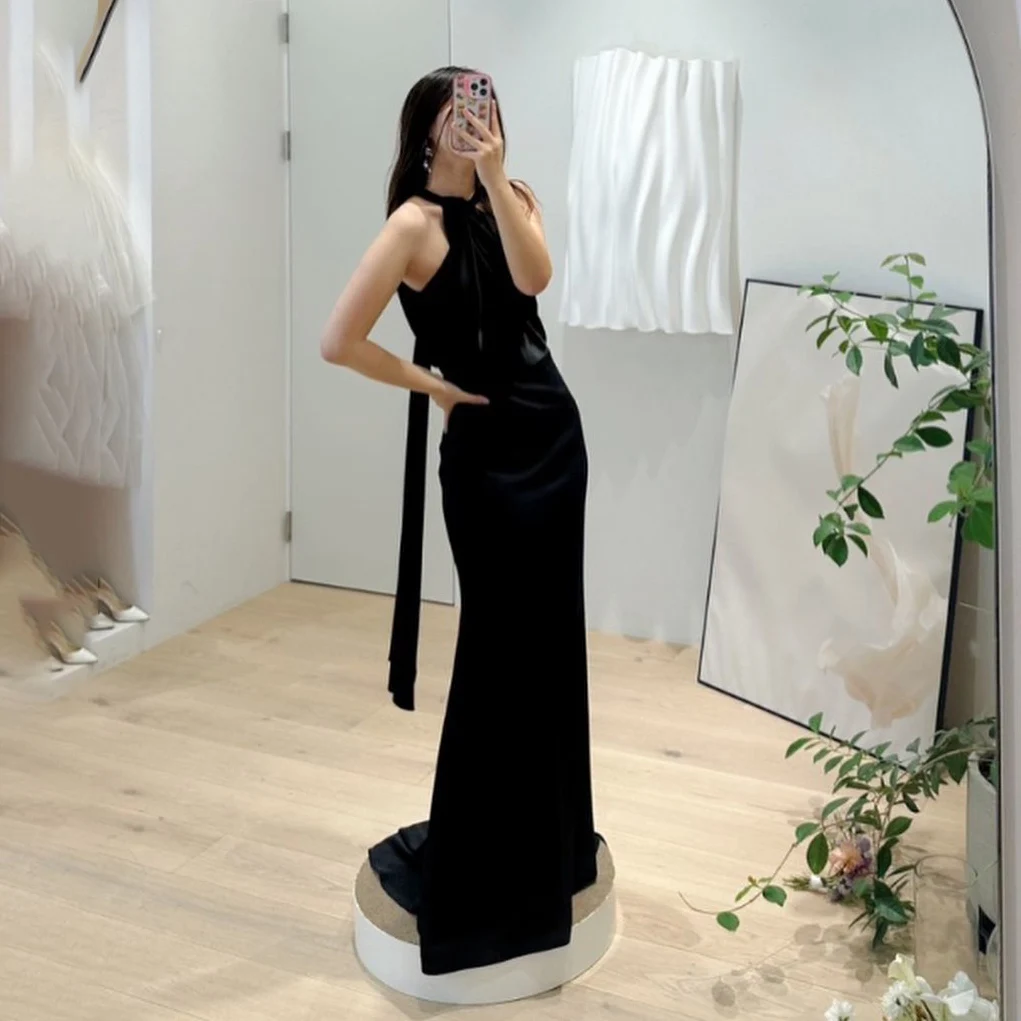 

GIOIO O-Neck Korea Garden Evening Dresses Backless Sleeveless Formal 프롬드레스 Floor Length Elegant Prom Gowns Party Women Bride