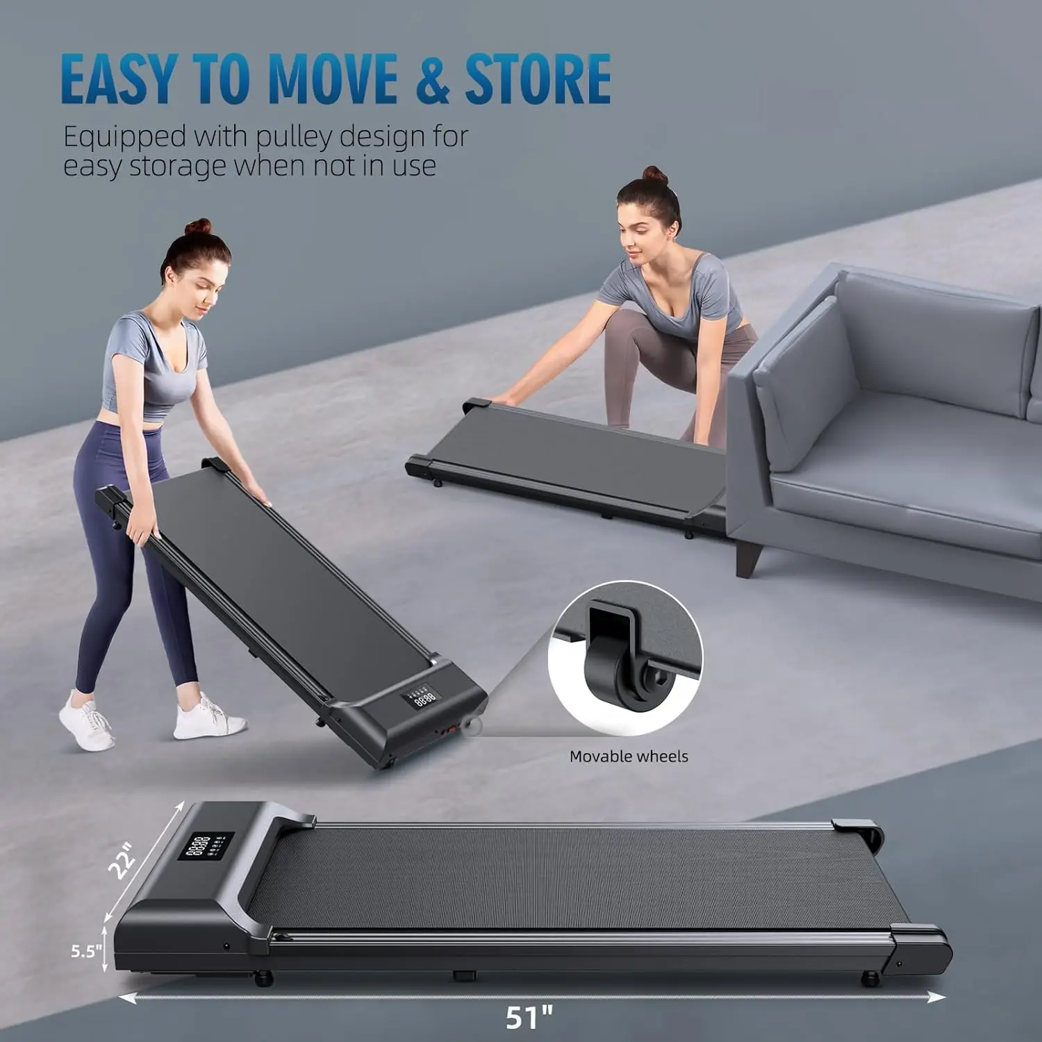 Walking Pad，Under Desk Treadmill 2 in 1 Treadmills，Portable Walking Treadmill 2.5HP, 320lbs Max Weight Remote Control LED
